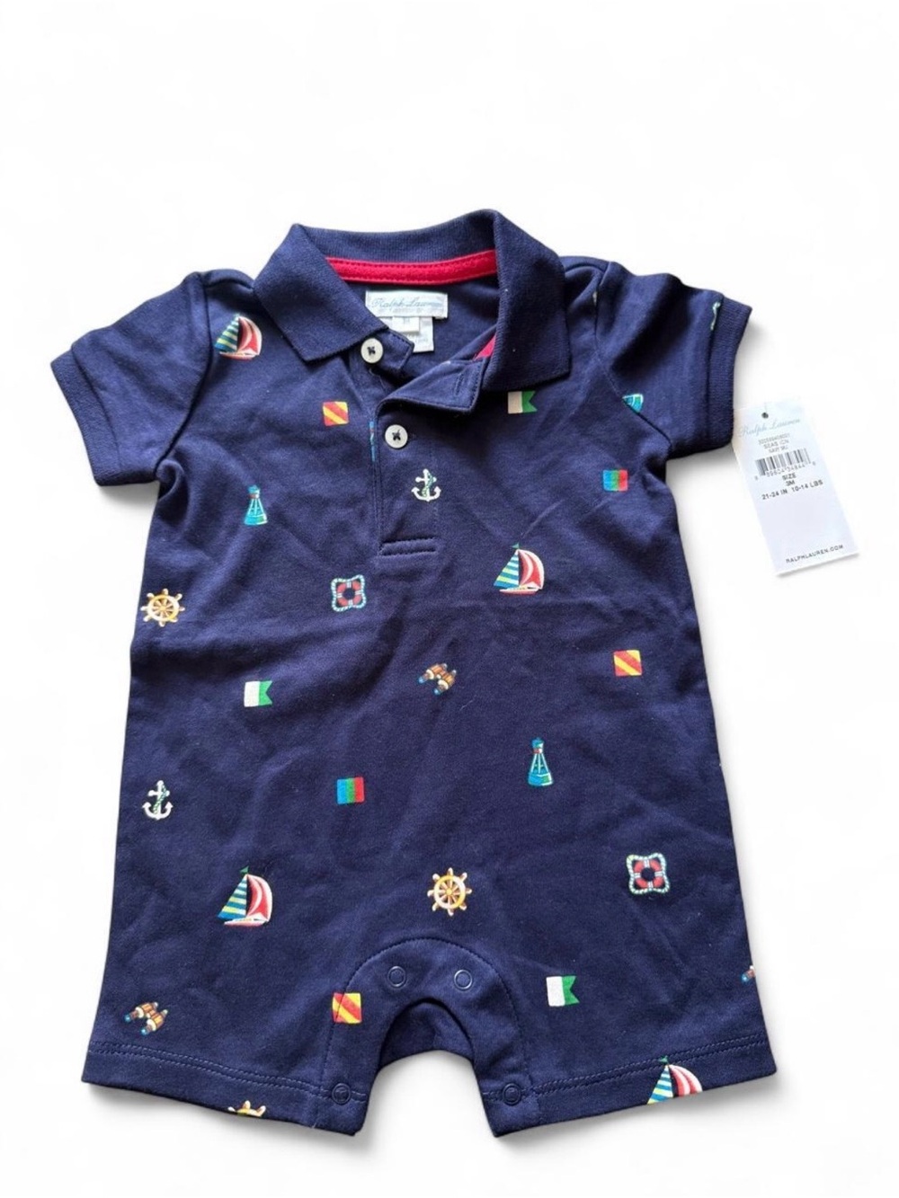 Ralph Lauren Boys Navy Polo with Red Trim and Multicolor Details